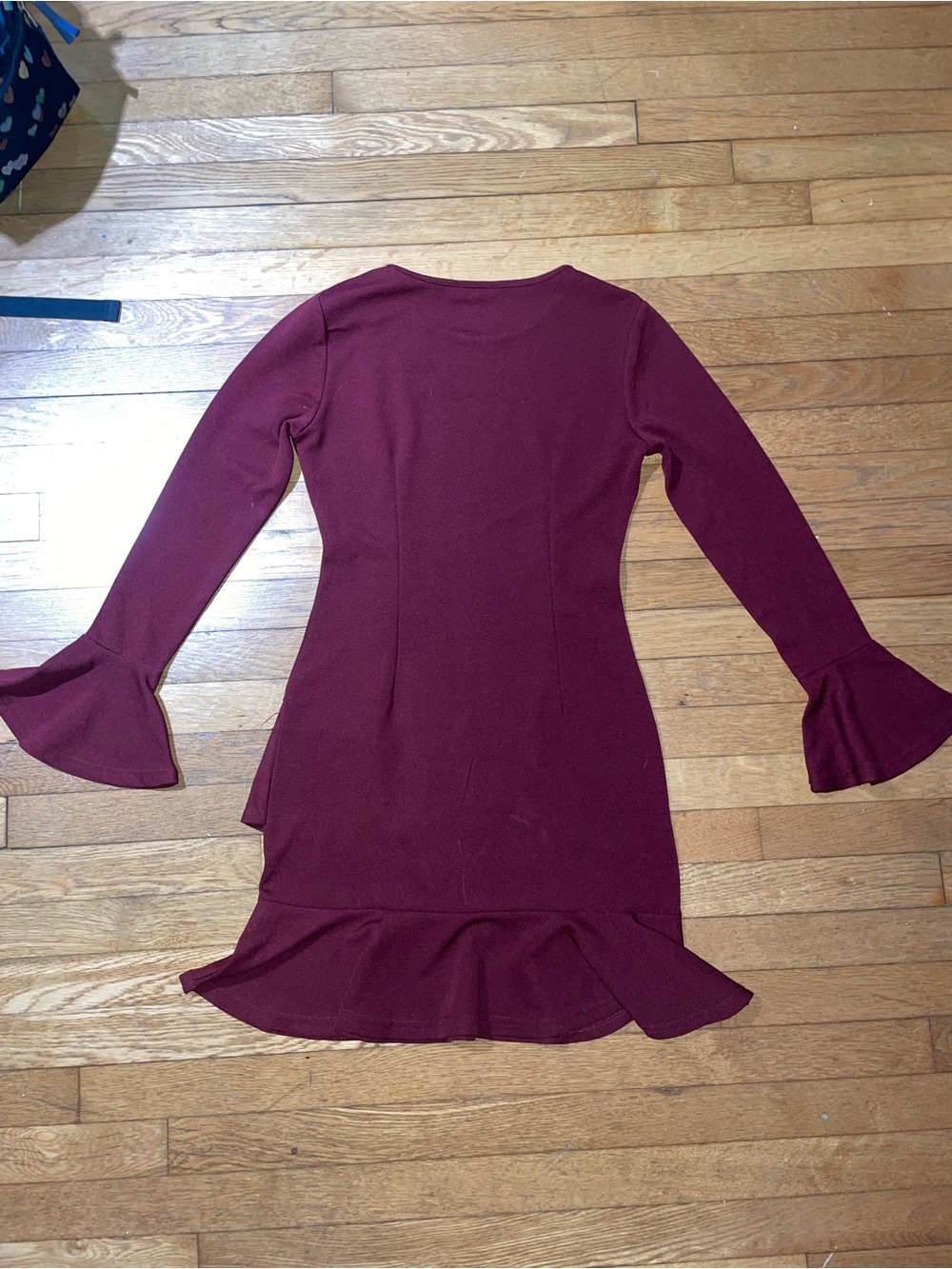 SHEIN Burgundy Long Sleeve Ruffle Hem Dress - Picture 3 of 3